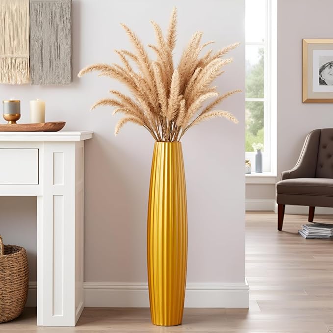 Floor Vases, Tall Floor Vase 23.6 inch (60CM, 1.96FT) Tall Vases, Sturdy Gold Vase for Living Room Decor, Resin Gold