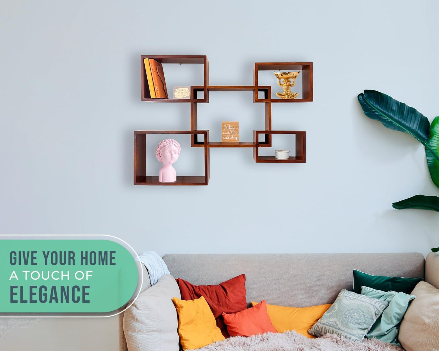 Comfify Modern Wall Mounted Square Shaped Floating Shelves – Set of 5 Square Shelves for Bathroom, Bedroom, Living Room & More – Rustic Wall Decor Display for Home - Brown