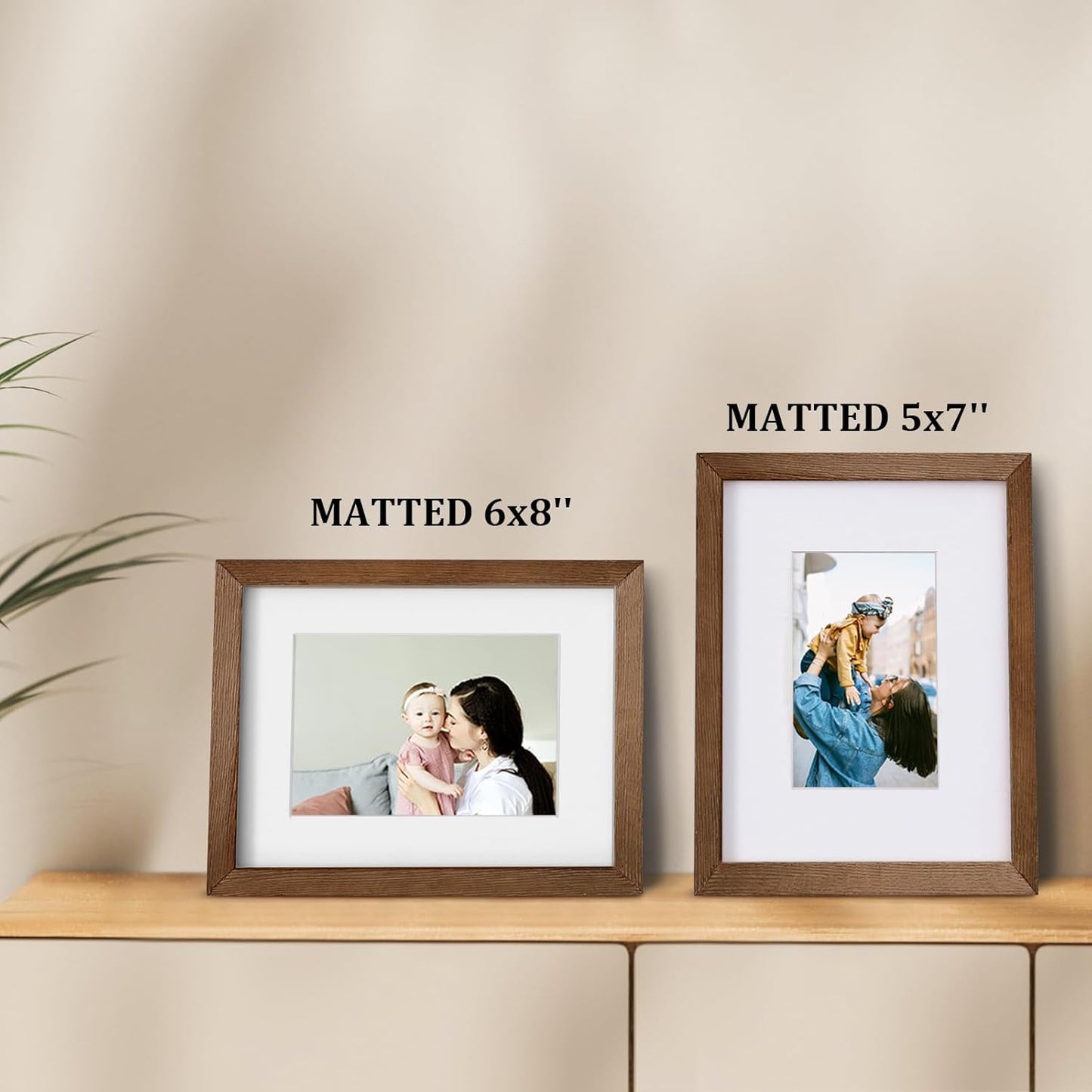 Egofine 9x12 Picture Frames Set of 4, Made of Solid Wood Covered by Plexiglass 5x7 and 6x8 with Mat or 9x12 without Mat, for Table Top Display and Wall Mounting Photo Frame,Walnut Brown