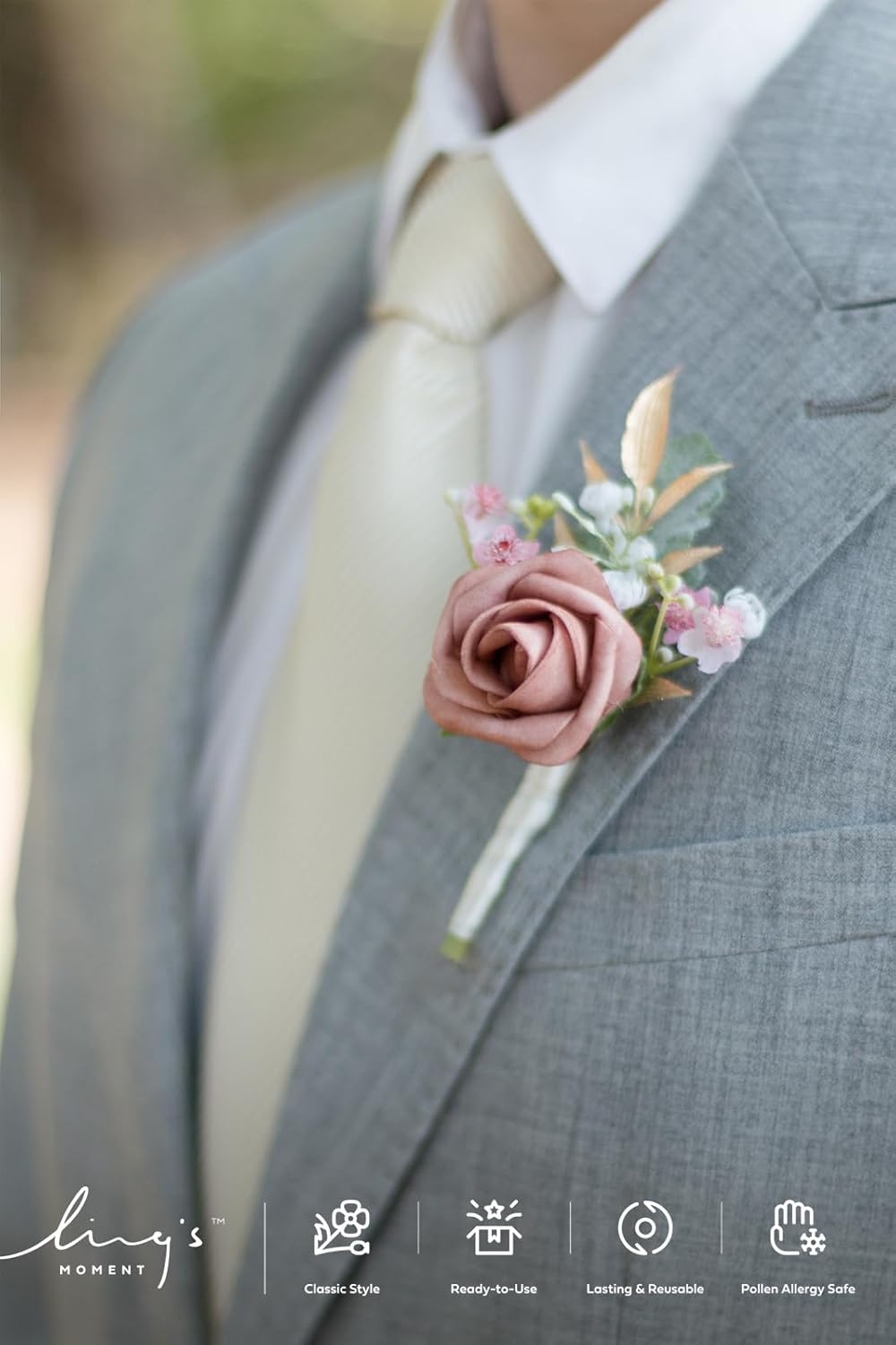 Ling's Moment Boutonniere for Men, 10pcs Groomsmen Guest Boutonniere, Artificial Flowers for Wedding Décor/Prom/Homecoming,etc.Dusty Rose Pink