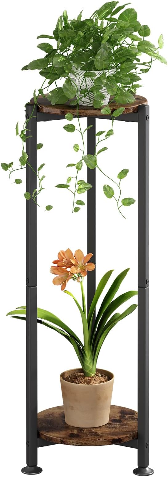 Plant Stand Indoor Corner Tall 2 Tier Metal Modern Flower Storage Plant Shelf Holder for Living Room Balcony Garden,Black (2 Tier-Black Round)