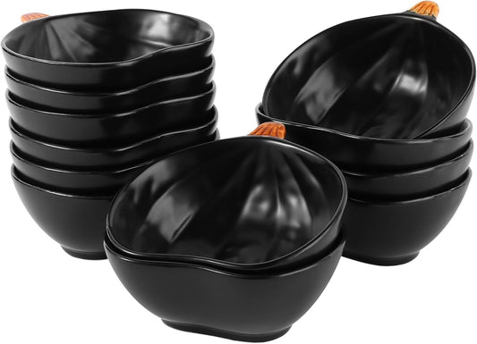 Kolewo4ever 12 Pieces Thanksgiving Bowls Pumpkin Bowl 6 Ounces Ramekins Small Pumpkin Shaped Bowls Dinnerware Decoration for Fall Thanksgiving Serving Dip, Sauce, Condiments,Snack (Black)