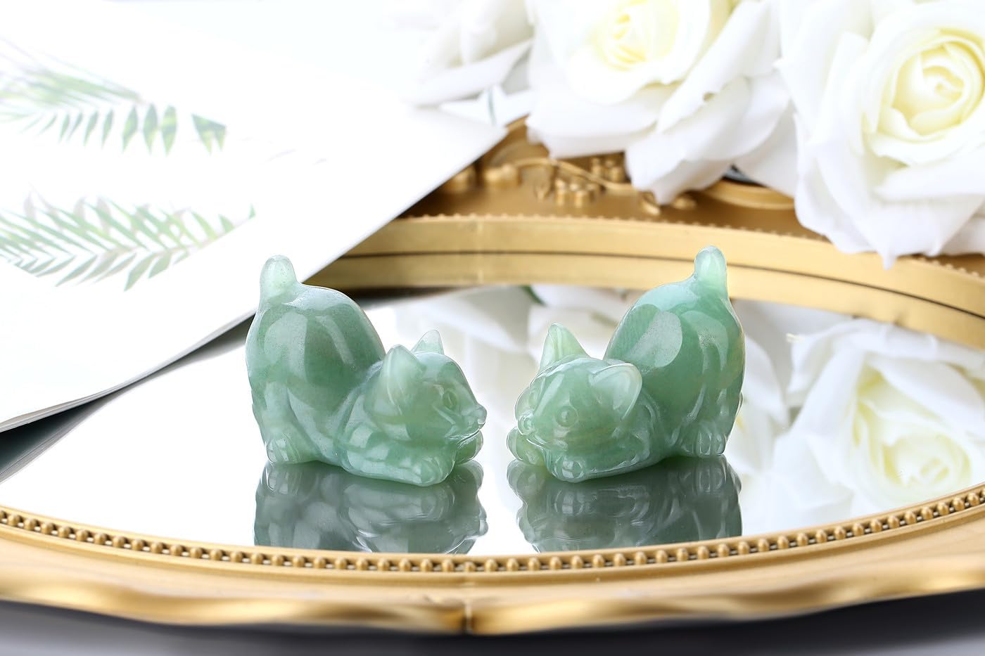 Green Aventurine Cat Decor Crystal Statue Carved Home Room Decor Figurines for Natural Lazy Gemstones Sculpture Handcrafted Healing Stone Lucky Kitten Office Spiritual Gifts for Cat Lovers