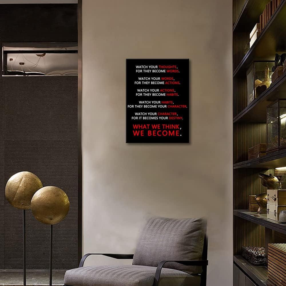 Inspirational Wall Art Watch Your Thoughts Motivational Canvas Painting Office Decor Modern Inspiring Entrepreneur Quotes Posters Prints Artwork Living Room Home Framed Ready to Hang[18" W x 24" H]