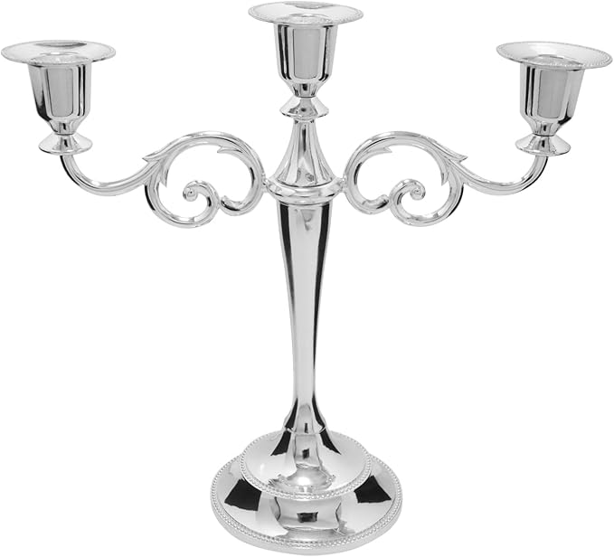 3 Candle Metal Candelabra Candlesticks Holder for Formal Events, Wedding, Church, Holiday Décor, Halloween – Taper Candle Holder Stand Centerpiece Elegant Decoration Piece for Table,Silver