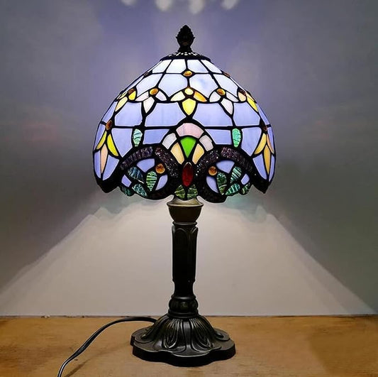 Tiffany Style Table Lamp 8'', Purple Tiffany Table Lamp for Bedroom Study Office Home Stained Glass Lamp