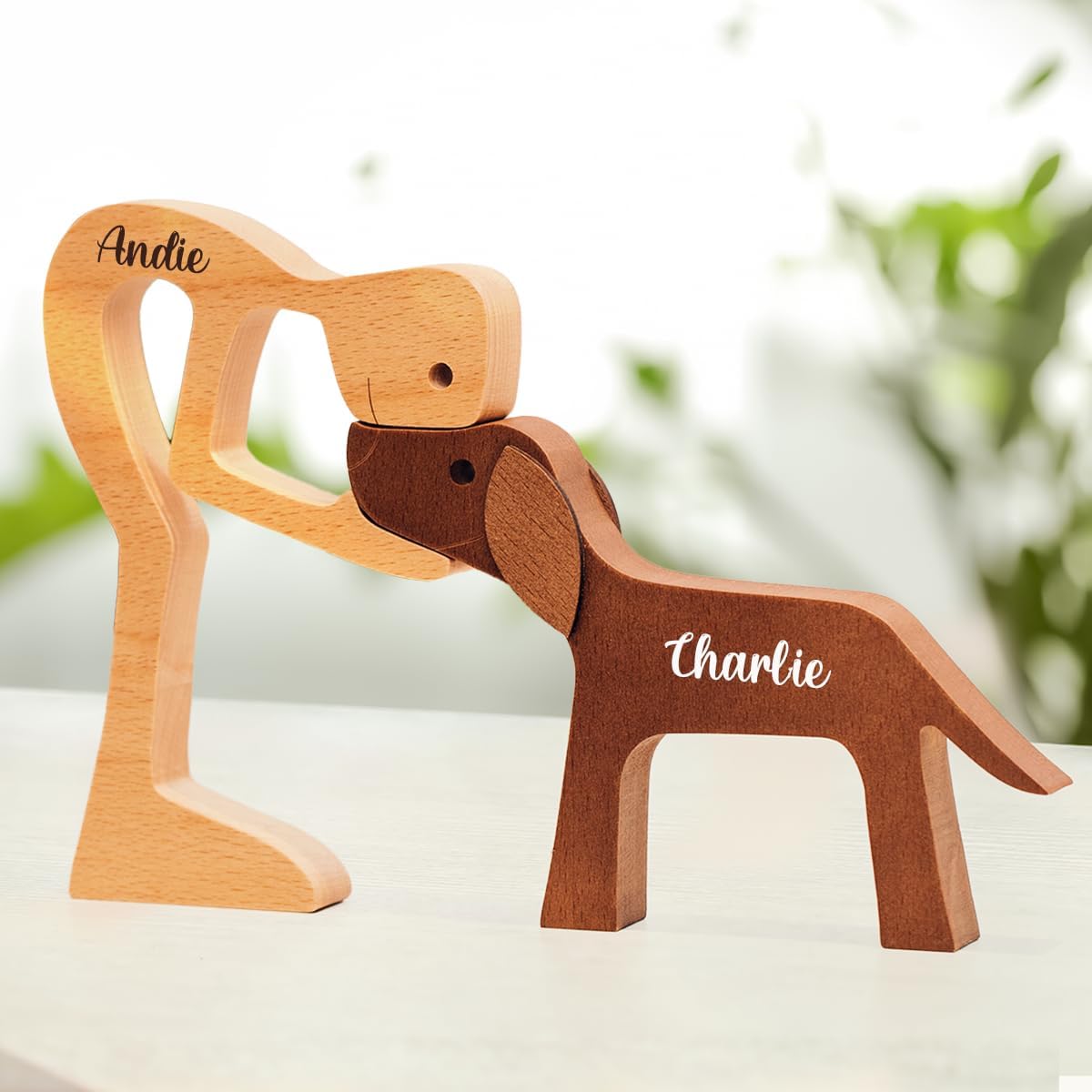 DOPTIKA Father's Day Birthday Gifts for Dog Dad, Personalized Wooden Dog Figurines Sculpture, Statues Home Decor, Table Decor Pet Carvings, House Warming Gift Ideas, Wooden Statue