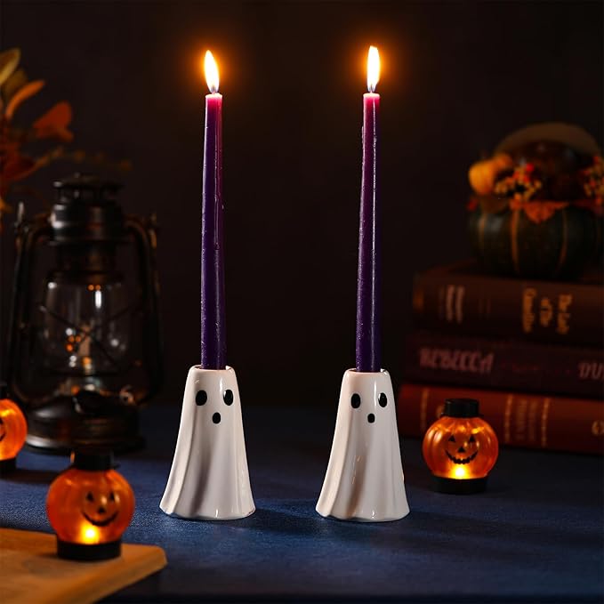 3 Pcs Halloween Ghost Candlestick Holders Cute Ghost Shape Candle Stick Holders Halloween Ceramic Taper Ghost Candle Holder for Halloween Wedding Party Holiday Office Home Decor Gift