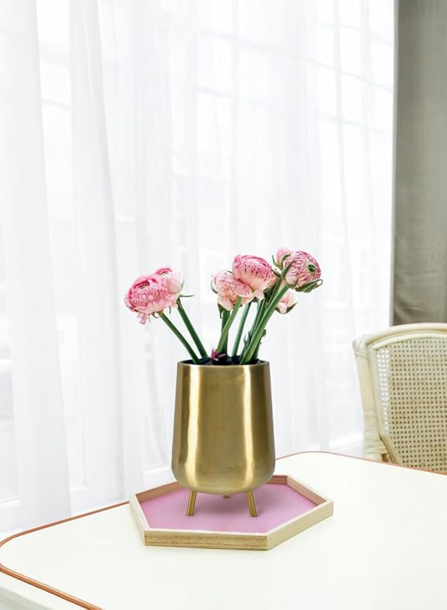 Serene Spaces Living 8" Gold Three Footed Planter, Stylish Iron Cachepot for Succulents, Cacti, Herbs, Mid-Century Inspired Indoor/Outdoor Pot, Living Room, Kitchen, Office, Made in India, Pack of 6