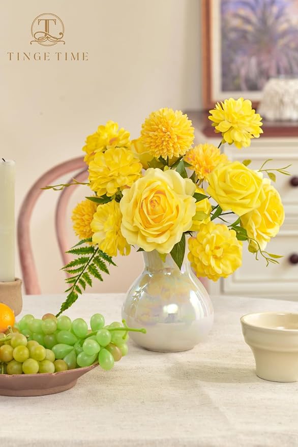 TINGE TIME Yellow Artificial Flowers Combo Box Set, Gradient Color Fake Flower Leaf with Stems for DIY Wedding Bouquets Table Centerpieces Baby Shower Home Party Floral Arrangements Decorations