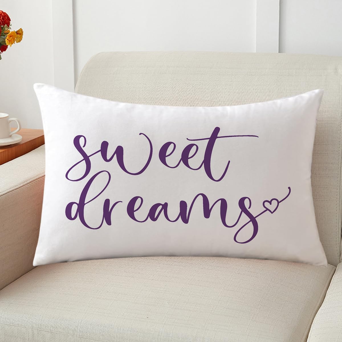 Bedding Decorative Lumbar Pillowcases Sweet Dreams Good Night Cushion Covers Sleep Themed Decorative Throw Pillow Covers 12''x20'',2Pack Super Soft for Bedroom Guest Room Housewarming Gifts (Purple)