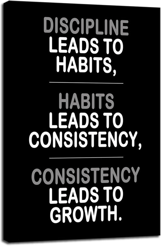 Inspirational Canvas Wall Art Painting Discipline Habits Consistency Growth Pictures Motivational Quotes Posters and Prints Artwork for Modern Office Classroom Home Wall Decor Framed[24''W x 36''H]