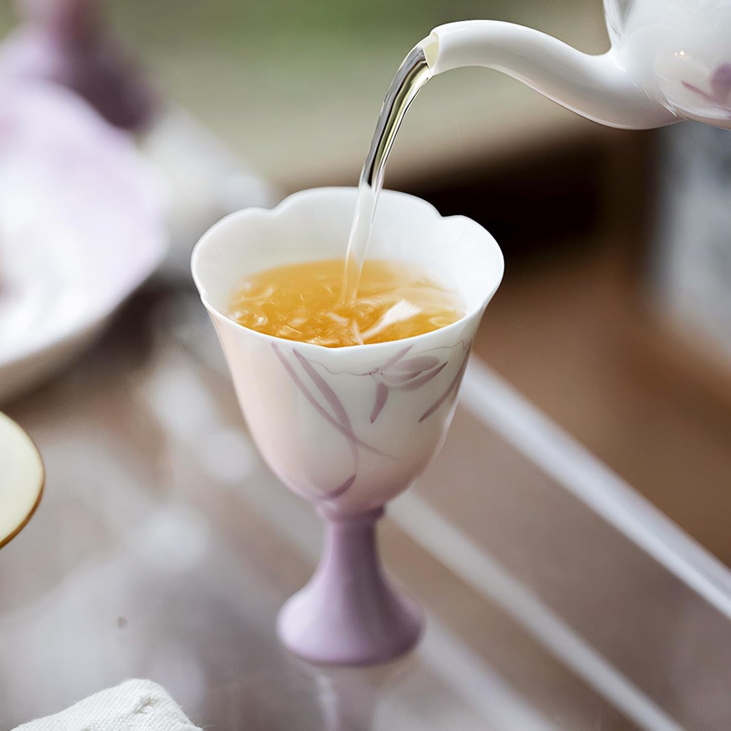 KAMMAK Ceramic Tea Cups Small, Cute Vintage Coffee Cup Set of 2, Porcelain Teacups Espresso Mug, 1.5oz Hand Painted Chinese Afternoon Tea Party Mugs, Birthday Gift for Women Men, Spring Beauty