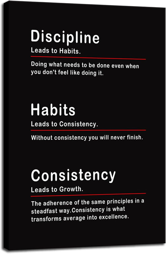 Inspirational Office Wall Decor Motivational Canvas Wall Art Discipline Habits Consistency Noun Inspiring Posters Prints Wall Picture Paintings Artwork Home Living Room Gym Framed[12''W X 18''H]