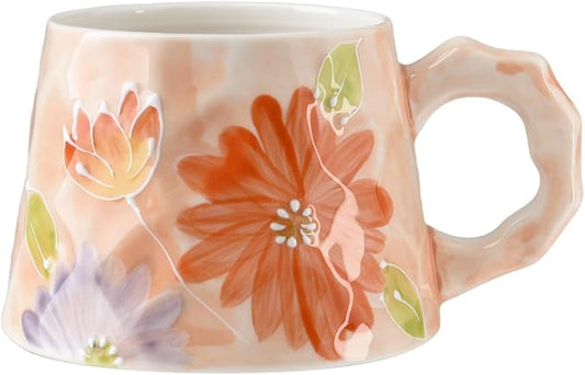 13oz ceramic mug, enlarged and thickened breakfast cup, suitable for spring, summer, autumn and winter, hand-painted cup, a personalized gift for girlfriend.