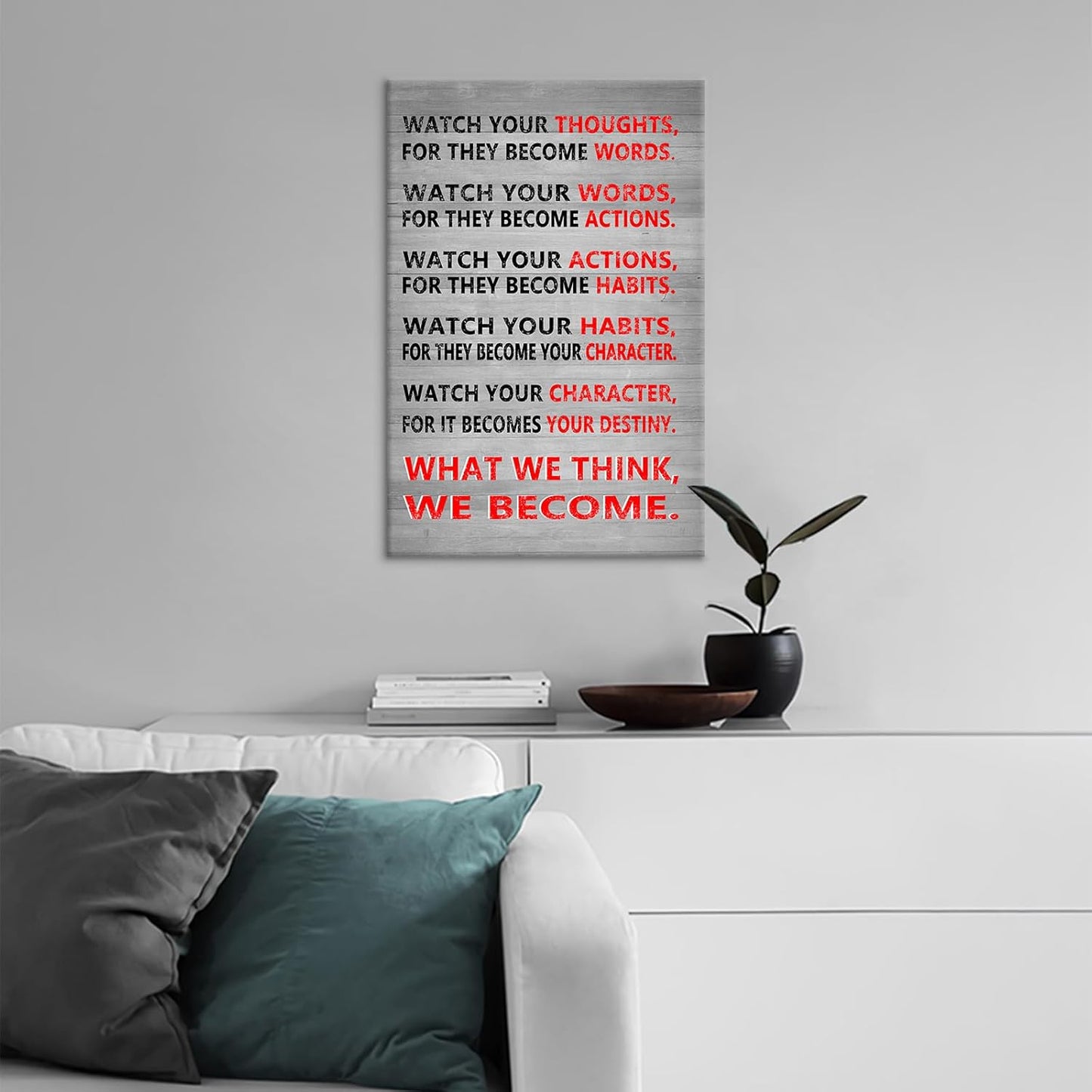 Inspirational Canvas Wall Art Motivational Watch Your Thoughts Entrepreneur Quotes Poster Print Inspiring Painting Picture Artwork for Modern Home Bathroom Classroom Ready to Hang [12''Wx18''H]