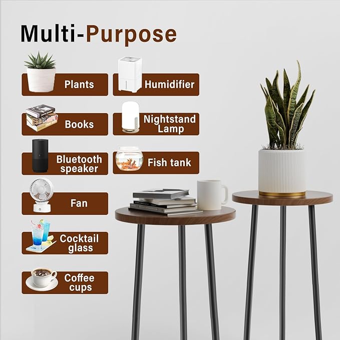 Plant Stand Indoor 2 Pack: Corner Wood 20 Inch Plant Stand Mid Century Modern Decor - Small Round Plant Table for Indoor Plants - Outdoor Plant Holder for Patio Living Room Bathroom Office (Walnut)