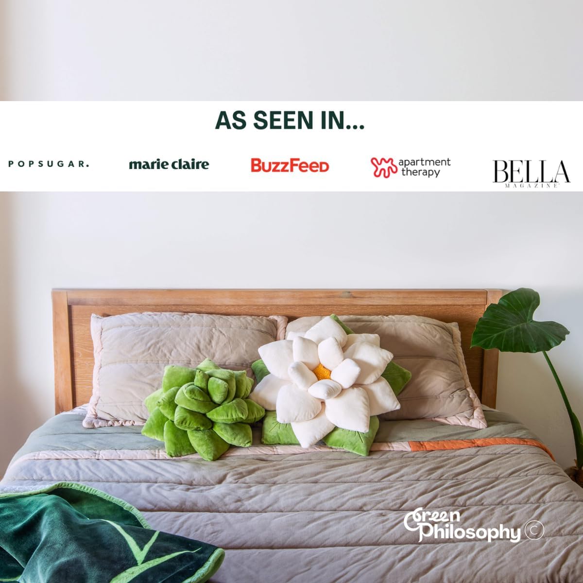 Green Philosophy Co. Succulent® Pillow 16" – Soft 3D Decorative Flower Throw Pillow, Unique Olive Green Plush Flower Cushion, Perfect for Couch, Sofa, Bedroom Decor, Gift for Plant Lovers