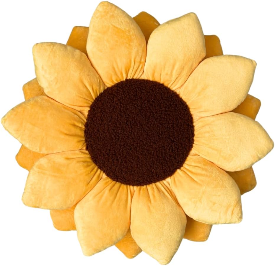 Green Philosophy Co. Flower Pillow, 3D Sunflower Shaped Decorative Throw Pillow - Soft Plush Cushion for Bed and Couch, Cute Boho & Cottagecore Home Decor Accent, Golden Yellow