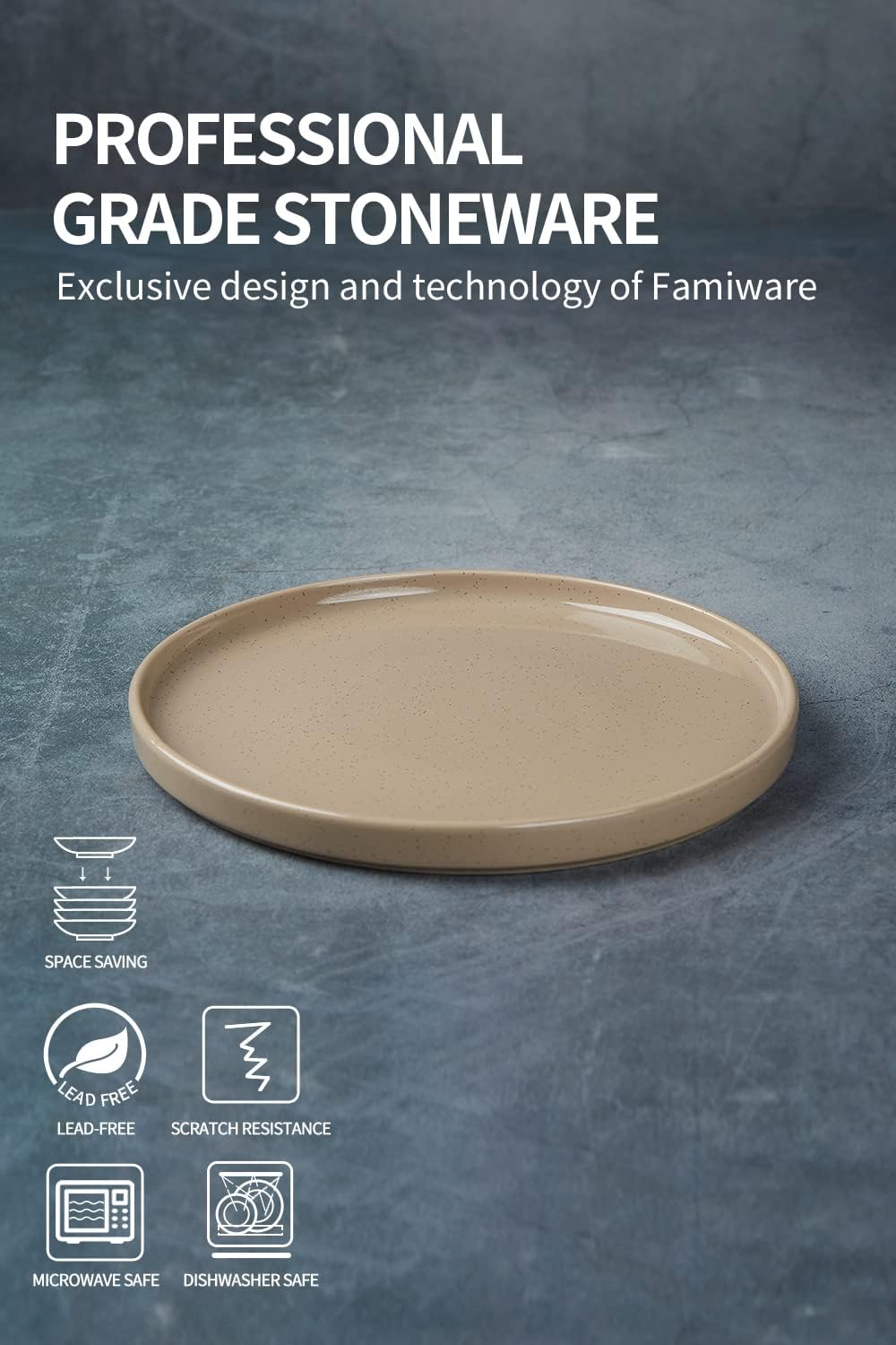 famiware Nebula 6 Pieces Salad Plates Set, 8 inch Dessert Plates, Scratch Resistant, Stoneware Dinnerware, Kitchen Modern Rustic Serving Dishes, Brown