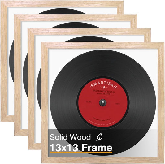 KINLINK 13x13 Picture Frame, Natural Square Solid Wood Frames for Pictures 13x13 without Mat and 12.5x12.5 Music Record Album, Wall Display Photo Frames Natural Wood 1 Pack