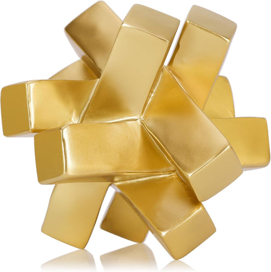 Gold Knot Decor Knick Knacks for Shelves - Geometric Sculpture Statue Modern Decorative Objects for Minimalist Bookcase, Tv Stand, Coffee Table & Entrance Decor
