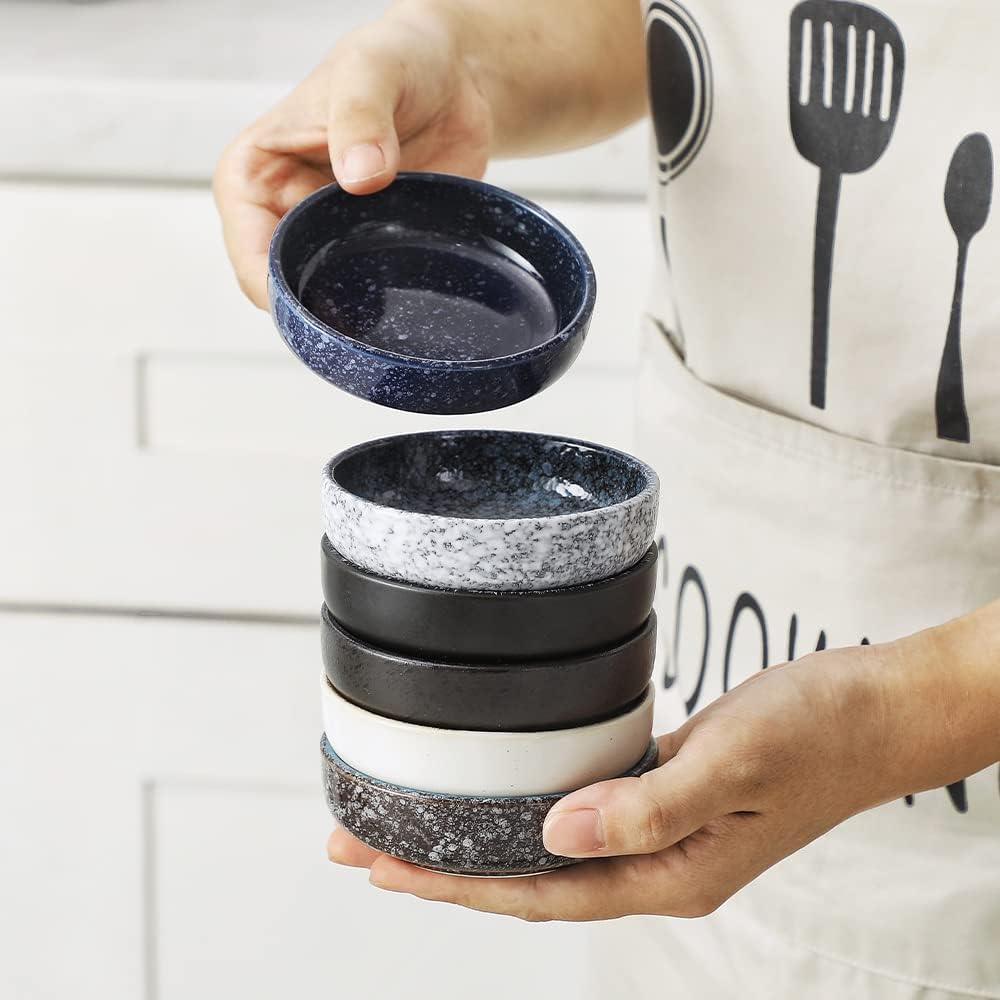 JuneCat 3.3 Inch Soy Sauce Dish Dipping Bowls 2.5oz Side Dishes Small Appetizer Pinch Bowls Set of 6