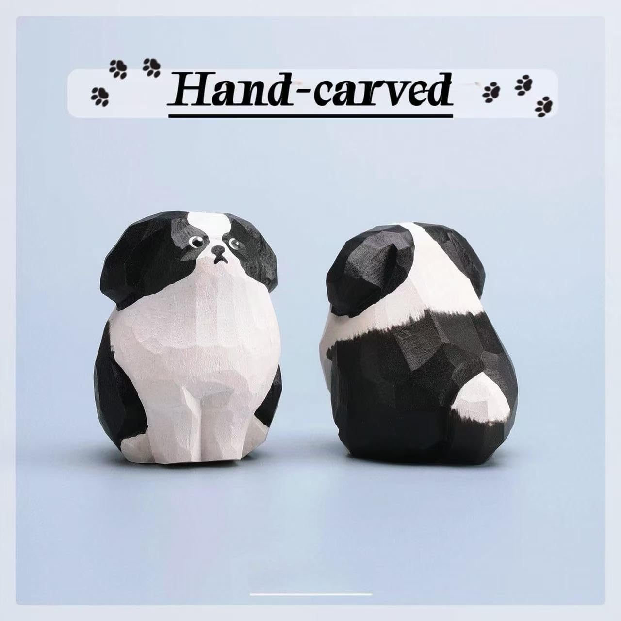 HandCarved Wooden Border Collie Figurine – Small 1.4" Carved Dog Statue with Round Base, Cute Desk or Shelf Decor, Unique Collectible Pet Memorial and Thoughtful Gift for Dog Lovers