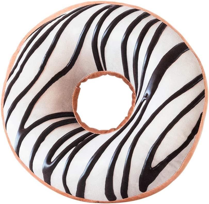 HYSEAS Round Throw Pillow 14 Inch Chocolate White Donut, 3D Digital Print Decorative Comfortable Soft Plush Funny Food Shaped Pillow Light Weight Seat Pad Cushion for Couch, Chair, Floor, Sofa