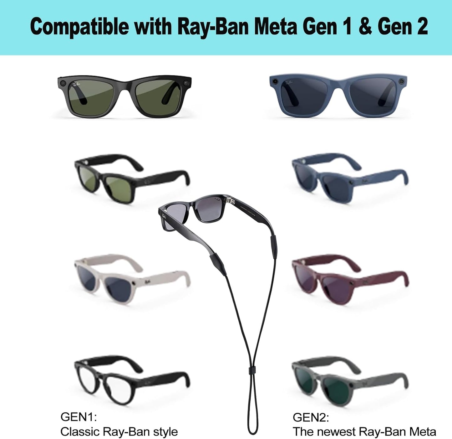 Glasses Strap for Ray-Ban Meta & Wide Frame Glasses – 3pcs Adjustable Sunglasses Straps Cords for Men Women kids-Eye Glasses Holders Around Neck, Lanyard String Chain Rope for Sports (Brown)