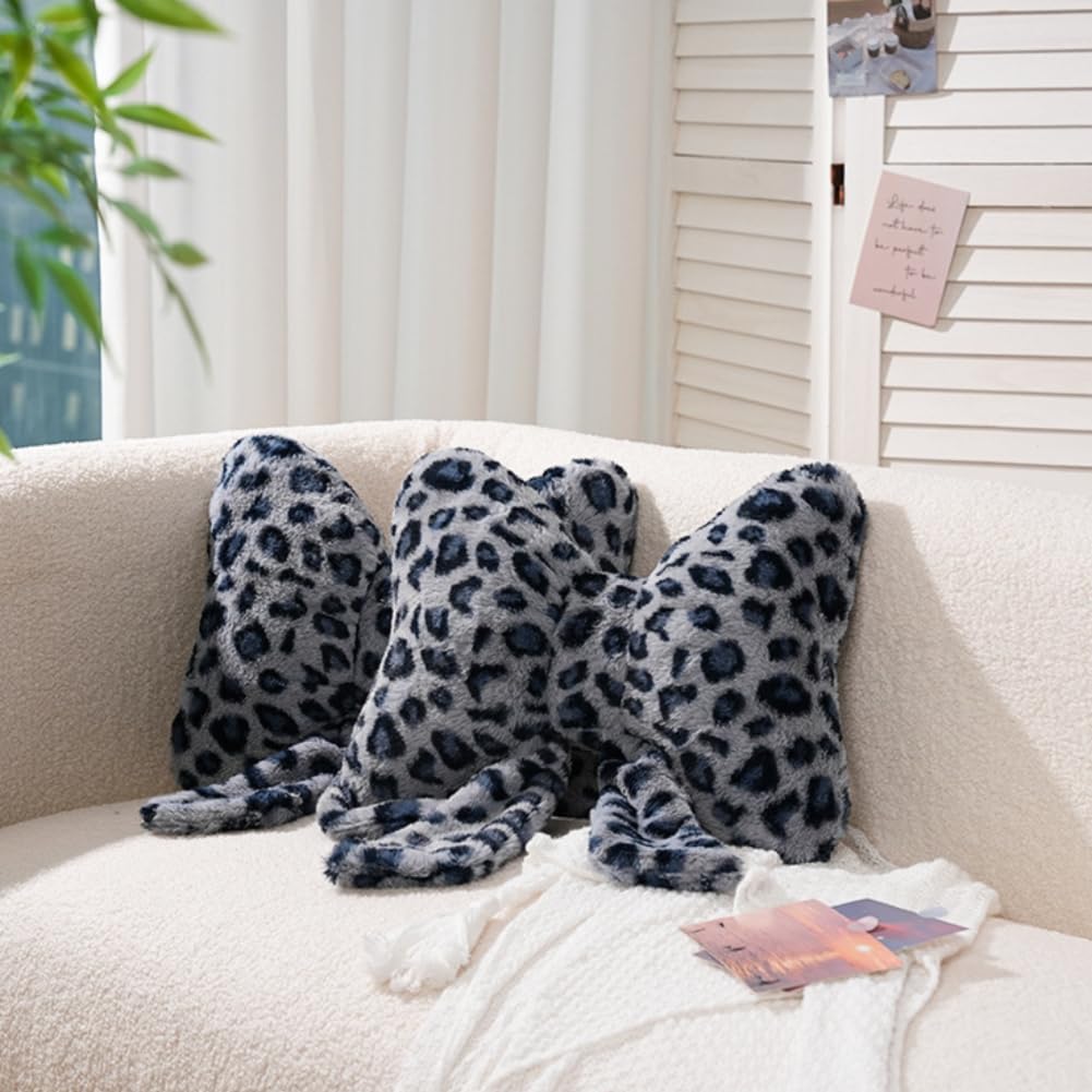 Leopard Print Bow Throw Pillows Cute Plush Pillow Stuffed Bow Backrest Cushion Home & Car Decoration