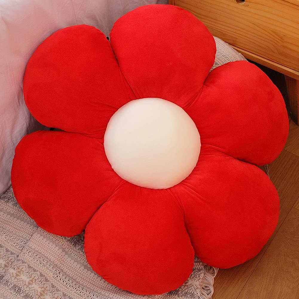 lannery Flower Plush Throw Pillows, Flower Floor Pillow Seating Cushion Toy for Reading, Room, Watching TV (11.8", red)