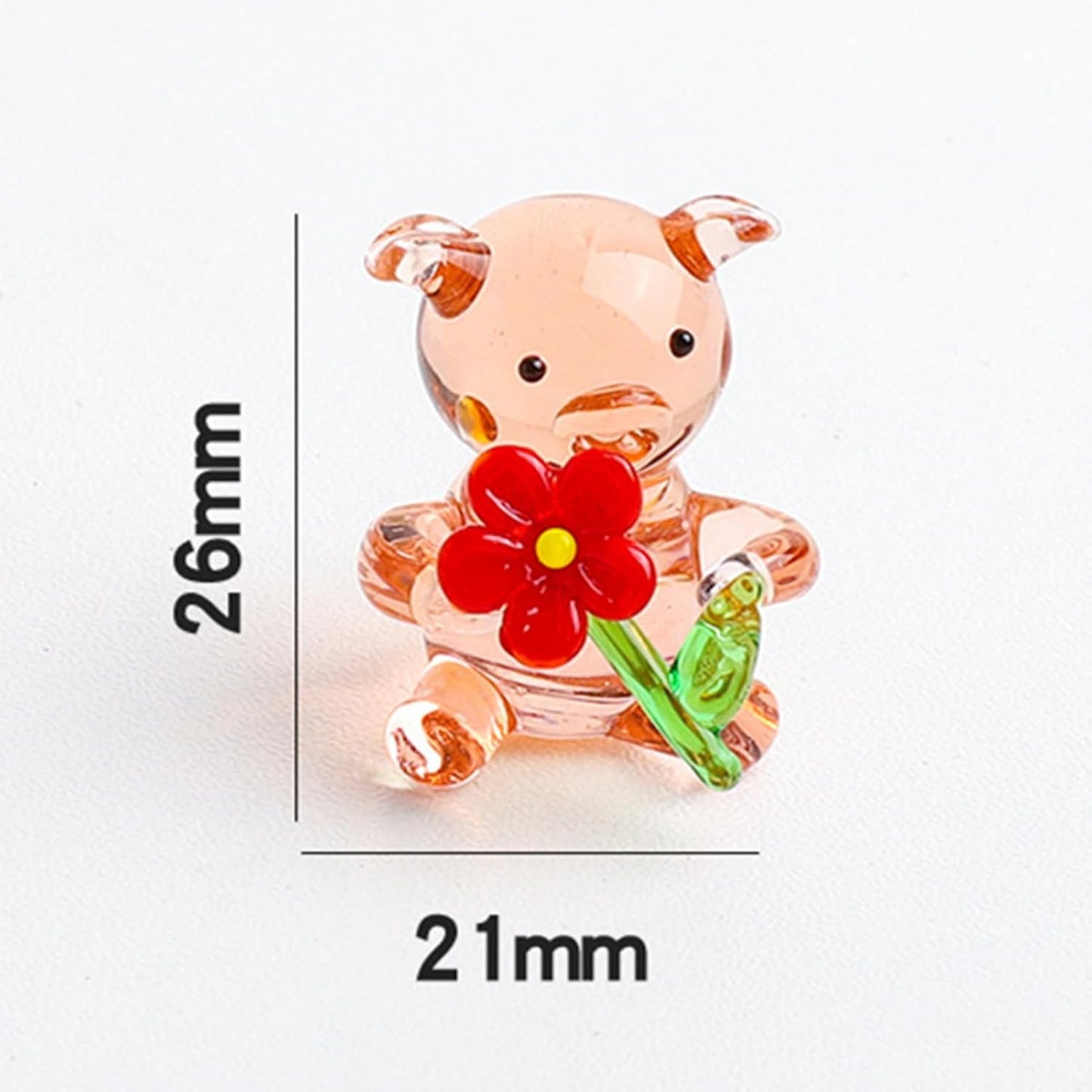 Miniature Hand Blown Glass Pig Figurine Crystal Animal Decor, Home Statues Collectible Figurines 3D Animal Ornament for Women & Men Flower