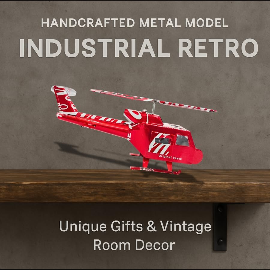 DYI Handcrafted Helicopter Model Made from Recycled Beer Cans — Small — Unique Gift for Beer Lovers, Dad, or Collectors — Eco-Friendly Bar Décor (Red)