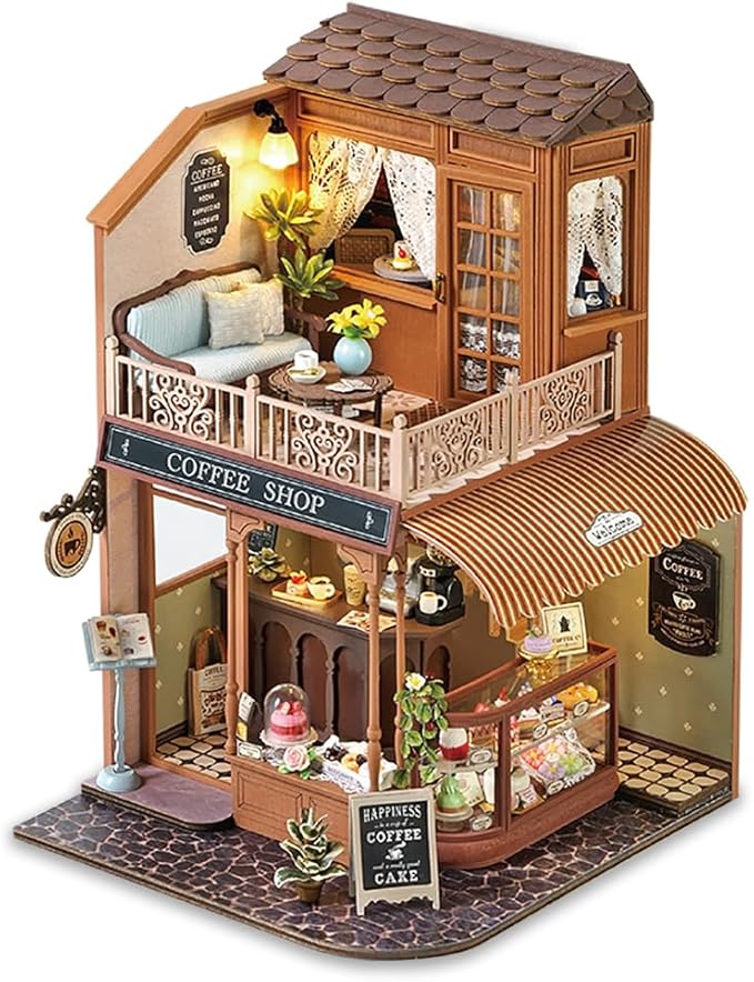 TuKIIE DIY Miniature House Kit with Furniture, 1:24 Scale Creative Room Wooden Mini Dollhouse Plus Dust Proof & Music Movement for Kids Teens Adults(Encounter with Time)