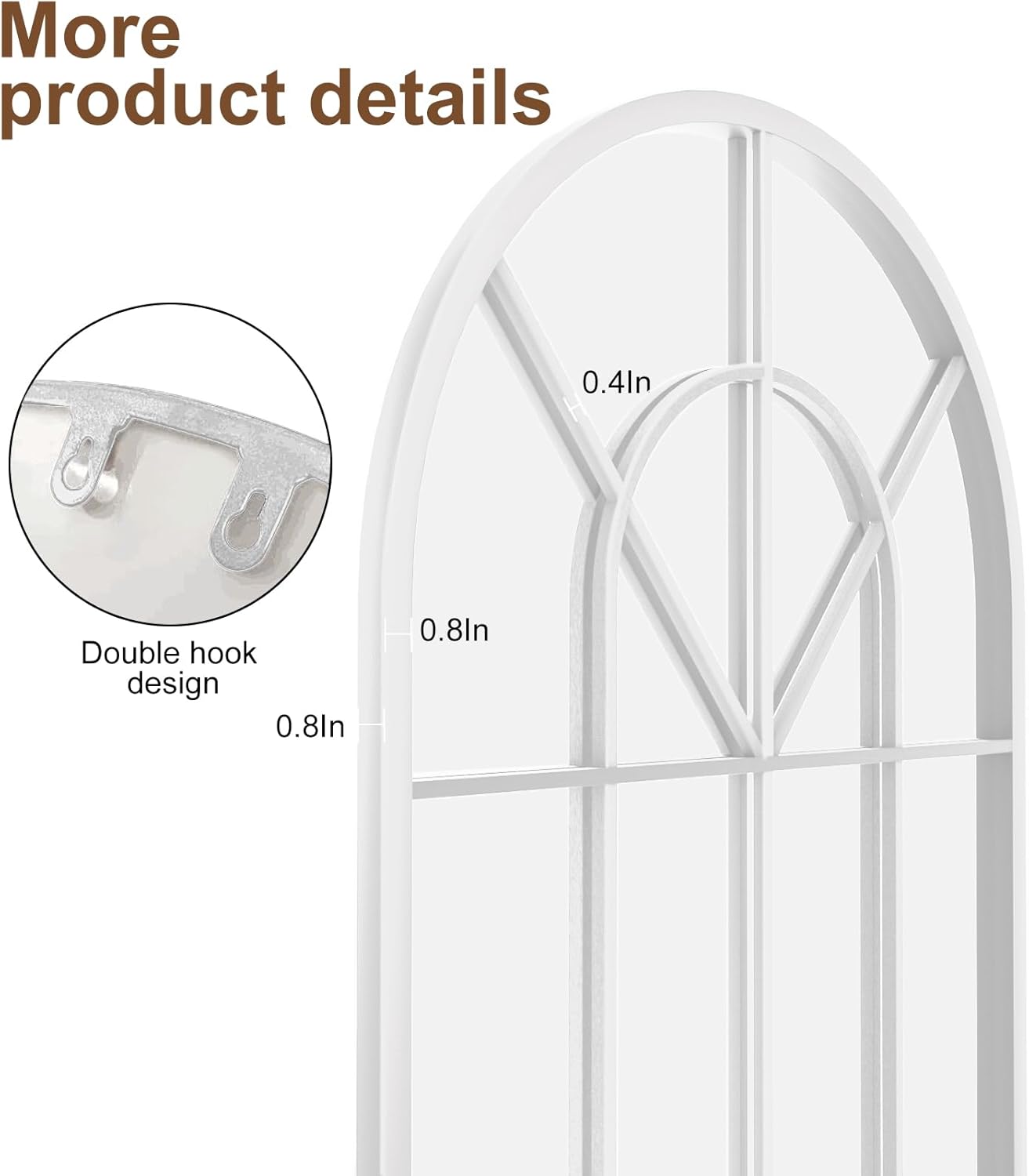 Full Length Mirror, 71"x32" Mirror Full Length, Oversized Floor Length Standing Mirrors, Arched Large Body Wall Mounted Window Pane Mirrors, Hanging or Leaning for Bedroom (White)