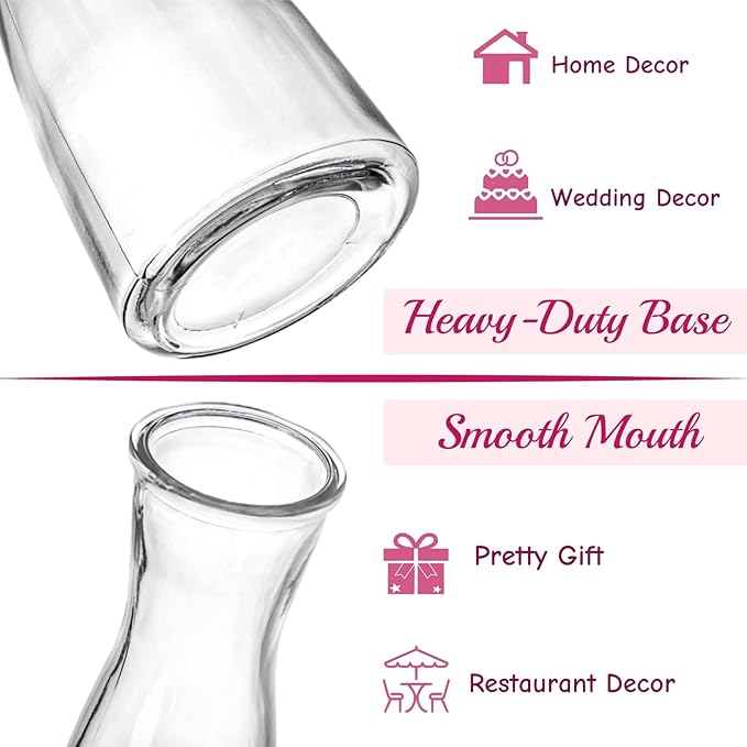 Set of 12 Glass Bud Vases, Clear Small Vases for Flowers Centerpieces, Minimalist Decorative Bulk Vases for Wedding, Birthday, Events, Dining Room Decor