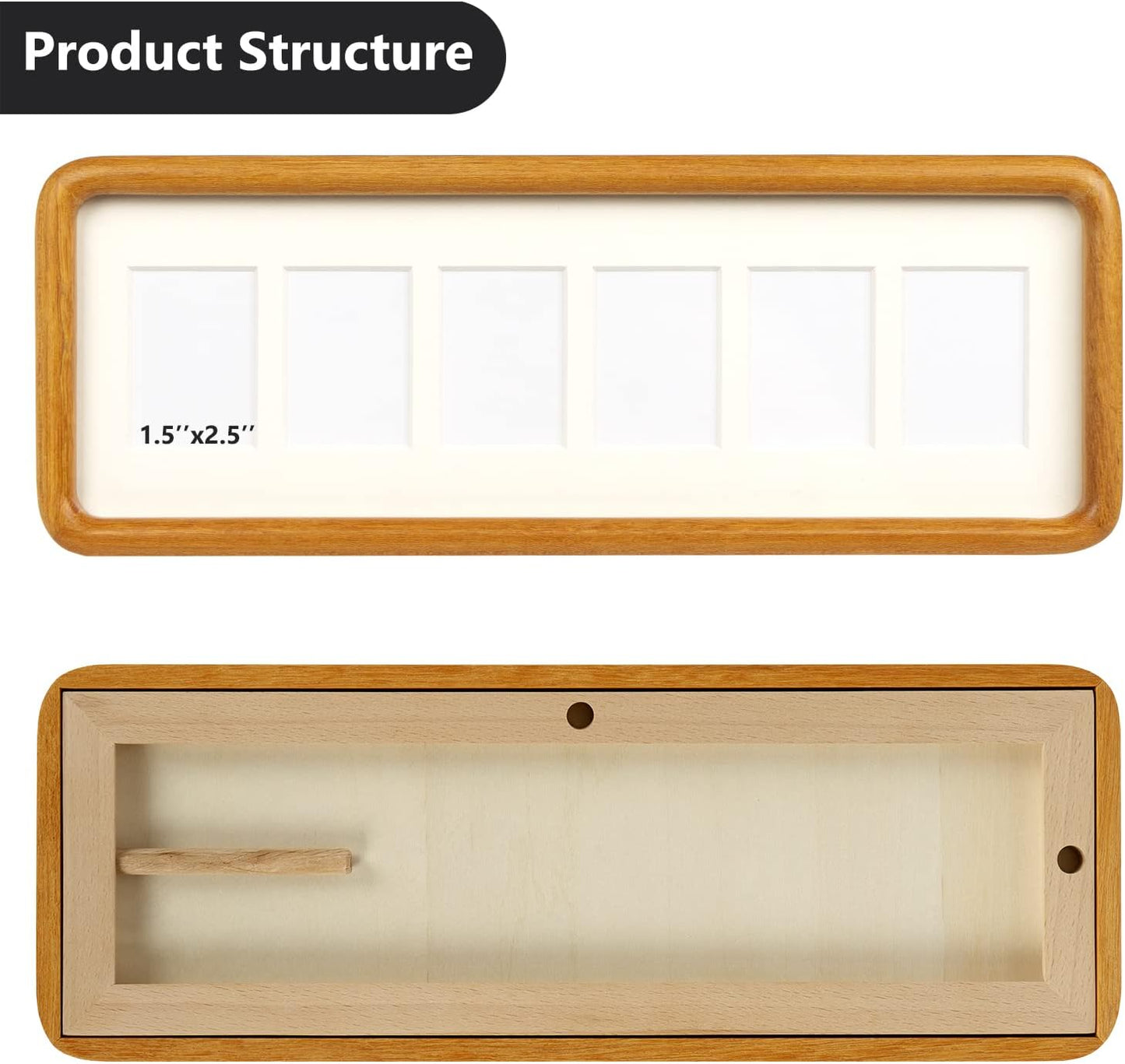 Hans 4""x12"" Collage Picture Frame with Single Mat, 1.5x2.5 Collage Matted Frame - Wall Mounting Horizontal or Vertical Display(6 Openings), Teak