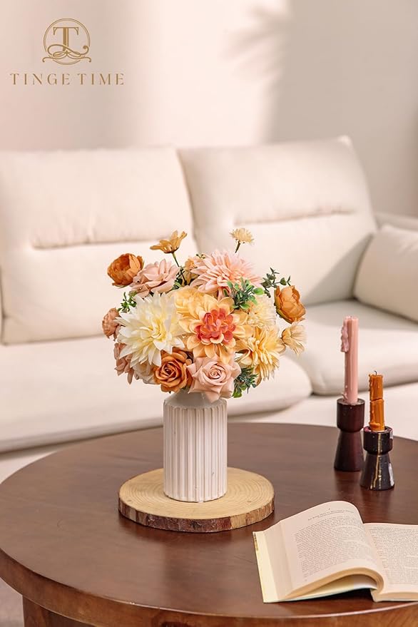 TINGE TIME Fake Flowers Artificial Flowers Peonies Bulbous Chrysanthemum Daisy Hydrangea Sunflower Violets Dahlia Daffodils Epiphyllum Orchid Cherry Blossom Camellia Leyaron (Blush & Champagne)