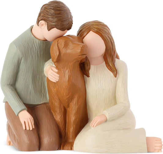 Couple with Dog Figurines, We Are A Family Dog Memorials Statues for Lovers