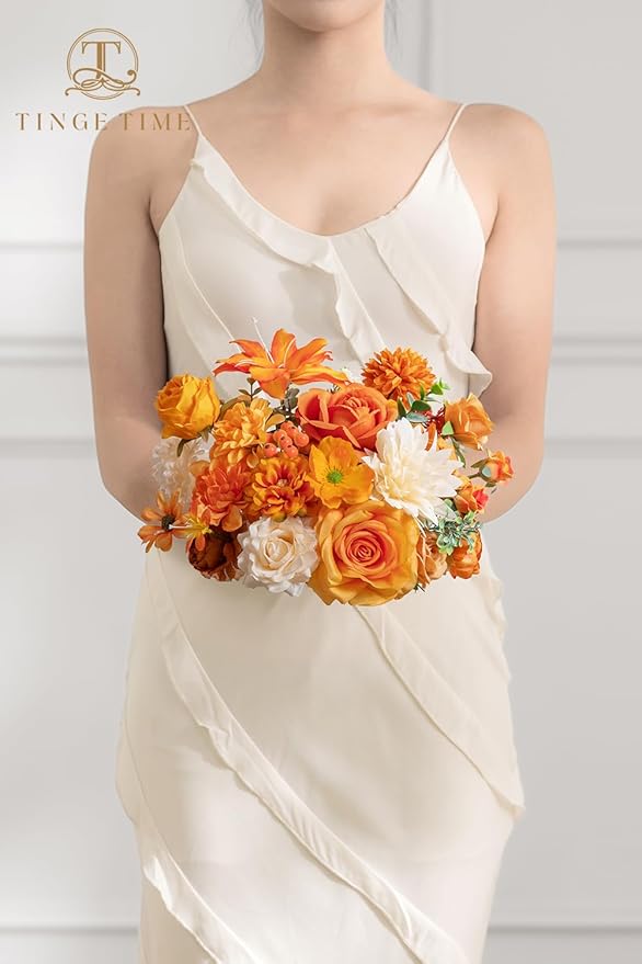 TINGE TIME Fake Flowers Artificial Flowers Peonies Bulbous Chrysanthemum Daisy Hydrangea Sunflower Violets Dahlia Daffodils Epiphyllum Orchid Cherry Blossom Camellia Leyaron (Burnt Orange)