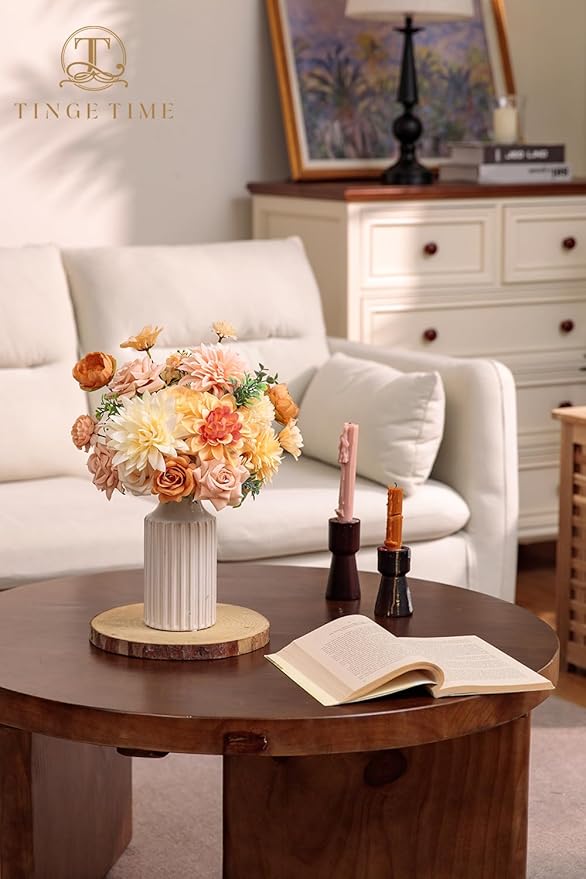 TINGE TIME Fake Flowers Artificial Flowers Peonies Bulbous Chrysanthemum Daisy Hydrangea Sunflower Violets Dahlia Daffodils Epiphyllum Orchid Cherry Blossom Camellia Leyaron (Blush & Champagne)