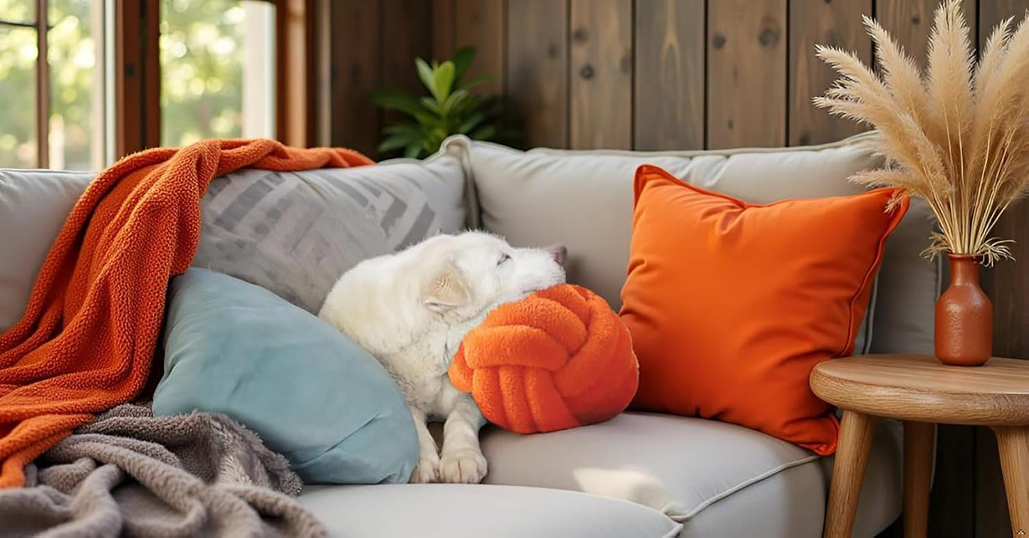 Knot Pillow Ball Plush - Decorative Throw Pillows for Bed Stress Relief, Round Knot Cushion for Sofa Decor Pet Toy, Orange 8 inch