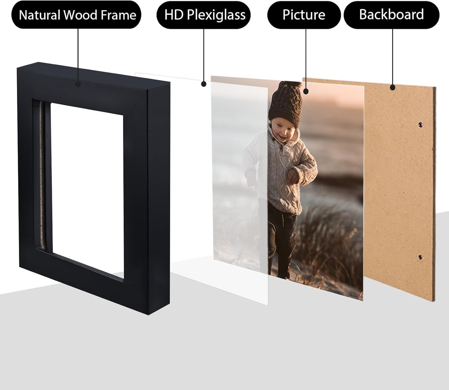 KINLINK 4x4 Picture Frame, Black Square Solid Wood Frames for Pictures 4x4 without Mat, Wall and Tabletop Display Photo Frames Black 4 Pack