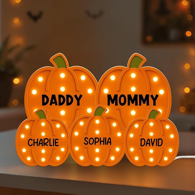 3D Effect Halloween Collapsible Light Up Pumpkin Decor - Halloween Pumpkin Indoor Decor Light Up - Cozy Fall Vibe Home Decoration - Personalized Light Box (Daddy & Mommy Version)