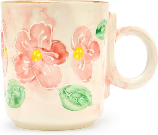 3D Cute Ceramic Coffee Mug Gifts for Women Her Grandma Mom Mugs Pretty Japanese Tea Cup Pink Porcelain Floral Mug Valentine Mothers Day Gift Ladies Female Christmas Gift Flower Teacup Lover Girly Mugs