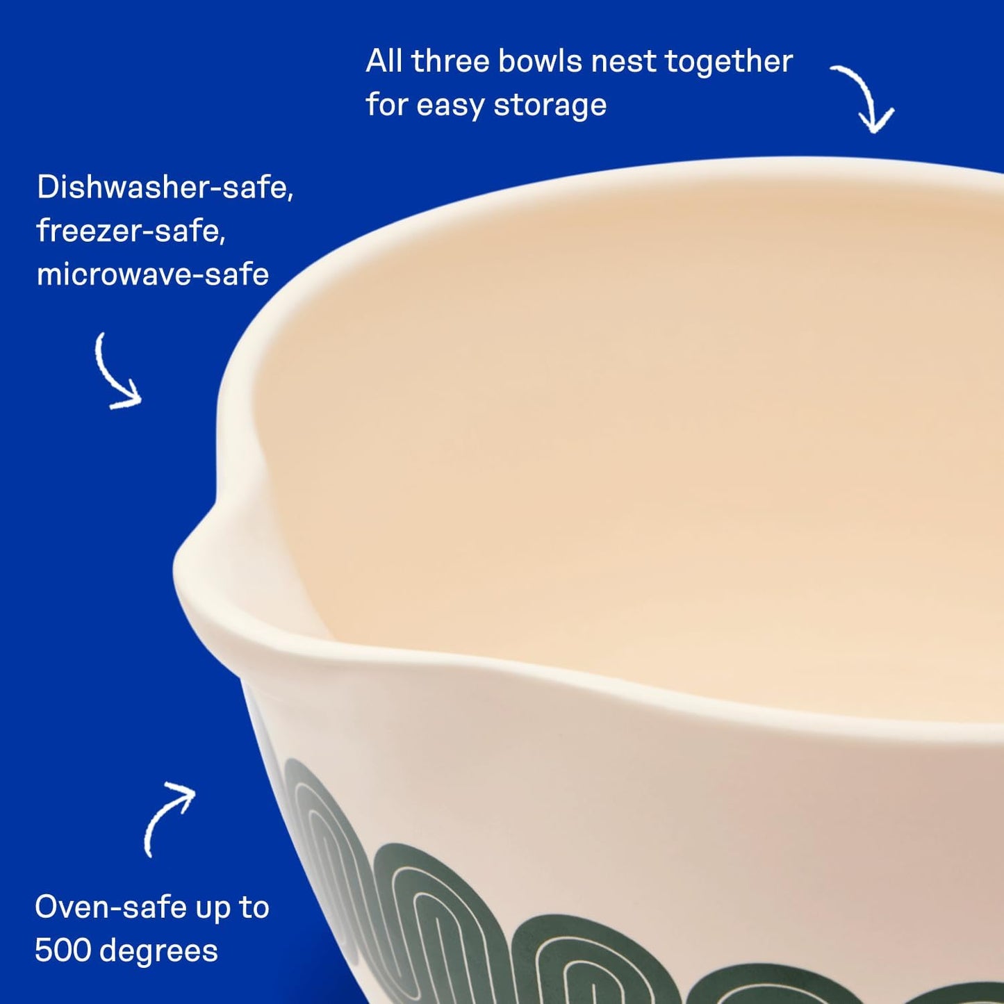 Great Jones Stir Crazy 3-Piece Stackable Ceramic Mixing Bowl Set (6.8", 9.1", 12") | Dishwasher, Freezer & Microwave Safe | Perfect for Baking, Serving & Mixing | Nestable for Easy Storage (Classic)