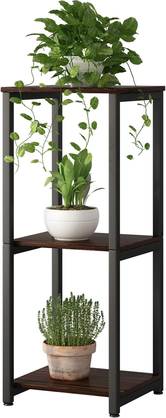Plant Stand Indoor Corner Tall 3 Tier Metal Modern Flower Storage Plant Shelf Holder for Living Room Balcony Garden,Black Oak (3 Tier-Black Oak)
