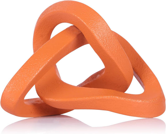 Infinity Knot Sculpture Orange Knot Decor Object, Abstract Knick Knacks Coffee Table Modern Statue, Orange Sculpture for Home Living Room Table Ornaments and TV Stand Bookshelf Decorative