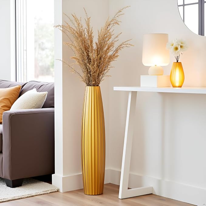 Floor Vases, Tall Floor Vase 23.6 inch (60CM, 1.96FT) Tall Vases, Sturdy Gold Vase for Living Room Decor, Resin Gold